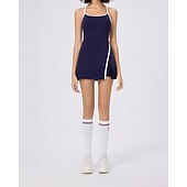 baratos Vestido Feminino-Mulheres Cor Sólida Vestido de tênis com shorts Vestido esportivo Sem Manga Bolsos Elástico Redutor de Suor Respirável Tênis Pickleball Corrida Halter pescoço Vestidos Branco Vermelho Azul Marinho