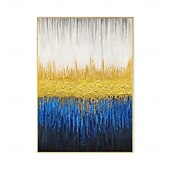preiswerte Abstract Paintings-Handmade Oil Painting Canvas Wall Art Decoration Blue Gold Abstract Texture Paintings for Home Dining Room Decor Stretched Frame Hanging/Rolled Frameless Unstretched