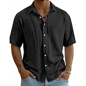 ieftine Clasic-Bărbați Cămașă Cămașă de vară Costum de plajă Cămașă casual Camașă cu nasturi Culoare solidă Casual Vacanță Albastru piscină Negru Alb Roșu Vin Manșon scurt Răsfrânt Vară Primăvară Îmbrăcăminte
