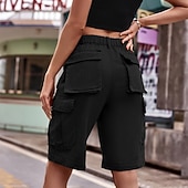 abordables Pantalones cortos bermudas-Mujer Bermudas Pantalón Corto Cargo Chinos Vacaciones Ropa de calle Casual Longitud de la rodilla Media cintura Color sólido Bolsillo Confortable Rígido Diario Exterior Vacaciones Azul Piscina Ocre