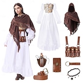 economico Outfit-Set Retrò Vintage Medievale Rinascimento Lunghezza al pavimento Vestito Accessori Scialli con accessori Lunghe Strega Ranger Ricamato Costume Per donna Halloween Carnevale Feste Mascherata Festa a
