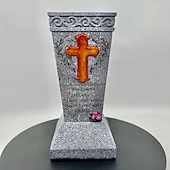 cheap Ground Lights-Cemetery Vase with Solar Cross LED, Decorations for Grave, Headstones Vases for Fresh/Artificial Flowers, Memorial Gifts