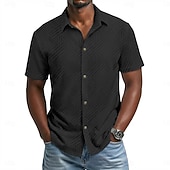 voordelige heren overhemd met knopen-Voor heren Overhemd Normaal shirt Overhemd met knopen Jacquard overhemd Zwart Wit Abrikoos Grijs Licht Blauw Korte mouw Geometrisch Effen Revers Casual Dagelijks Jacquard Kleding Elegant Modieus