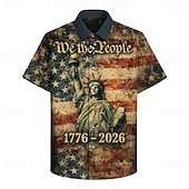 Blouse / Shirt Independence Day Retro Vintage 1970s Short Sleeves for Men's Adults' Other Prints  for 4th of July Party Independence Day