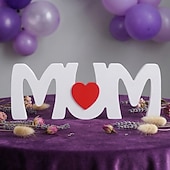 abordables Sculptures-1PC, Mother's Day Red Heart White MUM Letter-shaped Decorative Item, Sherwood Board Material Tabletop Decorative Letter Board, Gifts for Mom, Suitable for Home Decoration, Parties, and Gatherings