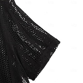 preiswerte Herrenhemd zum Knöpfen-Herren Hemd Sommerhemd Knopfhemd Jacquard-Hemd Strickjacke Schwarz Weiß Kurzarm Texture Mode Revers Lässig Heim Loch Bekleidung Modern Moderne zeitgenössische Lässig