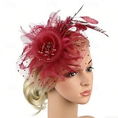 baratos Fascinadores-Fascinadores Rede Casamento Aniversário Vintage Estilo bonito Retro Com Penas Capacete Chapéu