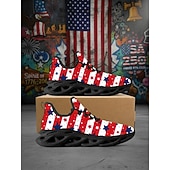  Women's Red USA Flag Sneakers – Lightweight Breathable Strap Running Shoes, Patriotic Stars & Stripes Style for Independence Day, Parades, Festivals, Outdoor Walking & Casual Wear