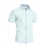 abordables Clásico-Hombre Camisa Camisa de lino Abotonar la camisa Plano Vacaciones Calle Negro Blanco Caqui Gris Oscuro Manga Corta Cuello Camisero Verano Primavera Ropa Bolsillo