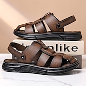 abordables Sandalias casuales-Sandalias casuales de verano de piel sintética para hombre: correas transpirables, tacón y plantilla ajustables, comodidad ligera, perfectas para vacaciones en la playa, resorts, piscinas y ocio al aire libre.
