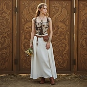 billige Topper-Kostymer i middelalderstil Renessanse Cottagecore Korsett Bodice Viking Bonde Blondér Blomstret Jacquardvevnad Kostyme Dame Keltisk fantasi Halloween Karneval Ytelse LARP Ren Faire Voksne Korsett