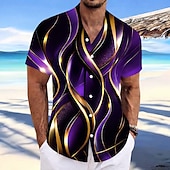 economico Geometrica-Per uomo Sfumatura Con onde Arte astratta Camicia Camicia con Bottoni Camicia casual Manica Corta Moda Casual Abbigliamento casual alla moda Vacanza Primavera Autunno Collo ripiegato Stampa 3D