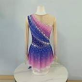 abordables Vestidos de Patinaje Artístico-Vestido de patinaje artístico Mujer Patinaje Sobre Hielo Vestidos Azul Piscina Rosado Retazos Dedo Pulgar Elástico Entrenamiento Competición Ropa de Patinaje Clásico Cristal / Strass Manga Larga