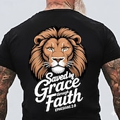  Herren-T-Shirt mit Löwenkopf-Motiv „Errettung durch Gnade und Glauben“ (Epheser 2,8). Christliches, religiöses und inspirierendes Motiv. Normale Passform. Alltagstauglich. Designer-Kleidung. Größen: