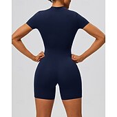 economico Set e Tutine-Per donna Tute da allenamento Tutina Tasca Cerniera Frontale Tinta unica Body Estate Primavera Autunno Bianco latte Nero Corsa Fitness Yoga Sollevamento glutei Asciugatura Rapida Elastico Manica Corta