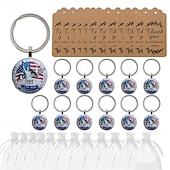  36dílná sada klíčenek na párty k 250. výročí - 12 klíčenek / 12 přáníček / 12 organzových sáčků, 2D plochý design se sochou svobody a orlem, 250 let 1776-2026, ideální jako dárek ke Dni nezávislosti.