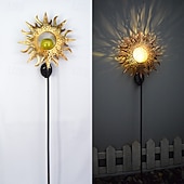 abordables Éclairages pour allées-lampes solaires de jardin décoratives d'extérieur, soleil &amp;Lampe à piquer en métal avec globe en verre craquelé effet lune, lumière LED blanc chaud étanche, décoration pour allée, pelouse, terrasse,