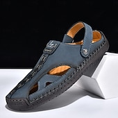 economico Sandali casual-Sandali da uomo bianchi in similpelle – calzature estive casual, cinturino regolabile, scarpe da esterno per resort e vacanze