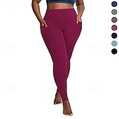 voordelige Sporten Plus Maat &amp; Zwangerschap-Dames pilatesleggings sportbroek Yoga legging Zak Lichtgewicht Pilates Sportschool Hardlopen Broeken Effen Kleur Zwart Stoffige roos Bordeaux Spandex Grote maten Sport Sportkleding Micro-elastisch