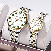 levne Quartz hodinky-Sada párových hodinek pro něj a ni, dvoubarevné luminiscenční hodinky z nerezové oceli s denním kalendářem, ladící sada hodinek pro něj a pro ni, romantický dárek k výročí svatby