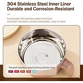 billige Kjøkkenoppbevaring-304 rustfritt stål nudelskål med lokk og håndtak, 1200 ml ramenskål med stor kapasitet, dobbeltvegget skåldingssikker suppeskål, bærbar matbeholder for studenthjem, kontor, hjemmebruk