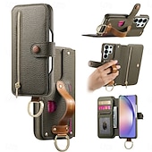 abordables 2026 Samsung Galaxy S26 Serie-teléfono Funda Para Samsung galaxia S26 S26 Plus S26 Ultra Tarjetas billetera Gire la tapa Cremallera con correa de muñeca Caballete Retro TPU Cuero de PU