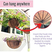 abordables Fleurs artificielles-Jardinières suspendues pour plantes d'extérieur (lot de 2, 30 cm), paniers suspendus avec doublure en fibre de coco, supports de plantes ronds en fil de fer, crochets et chaînes pour terrasse, porche,