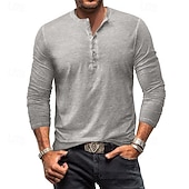 baratos Camiseta Henley Casual-Homens Camisa Henley T-shirt Camisa de manga longa Manga Longa Tecido Vintage Moda Básico Tingimento em peça Henley Férias Rua Para Noite Verão Cinzento Claro Camiseta Henley