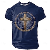  Herren Bibel Jesus der Weg die Wahrheit das Leben Holz Kreuz Dornenkrone Religiöses Christliches Glaubens Grafik T-Shirt Kurzarm Rundhals Bibelvers Kirchen-T-Shirt Designer-Bekleidung