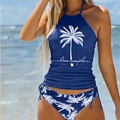 Χαμηλού Κόστους Surfing Tankinis και Bikinis-Γυναικεία Τανκίνι Δύο Κομμάτι Μαγιό Δένει στο Λαιμό Άνοιγμα πίσω Μαγιό Μαγιό Μαύρο / Άσπρο Μαύρο Γρήγορο Στέγνωμα Ελαφρύ Αναπνέει Αμάνικο - Σέρφινγκ Παραλία Κολύμβηση Καλοκαίρι Άνοιξη