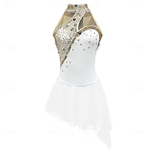 cheap Figure Skating Dresses-Figure Skating Dress Girls' Ice Skating Dress Violet Navy Black Patchwork Asymmetric Hem Stretchy Training Competition Skating Wear Classic Crystal / Rhinestone Sleeveless Ice Skating Figure Skating