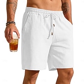 baratos Clássico-Homens Calção Shorts de linho Shorts de verão Shorts de praia Shorts largos Bolsos Cintura elástica Simples Tecido Leve Respirável Comprimento do joelho Casual Ao ar livre Feriado Moda Estilo Clássico