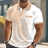 billiga Geometrisk pikétröja för män-Herr Geometrisk Pikétröjor Kortärmad Polotröjor Skjortor med krage Business Casual Utomhus Fritids- Dagliga kläder 3D-utskrift Knappar Vår &amp; sommar Blå Purpur Brun