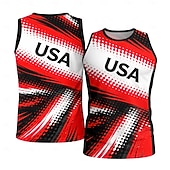 cheap Running Tee &amp; Tank Tops-Men's Soccer Jersey Geometric Color Block Letter USA Workout Tank Top Running Tank Top Athletic T-shirt Summer Color Block Sleeveless Athleisure Spandex UPF 50 Quick Dry Moisture Wicking Breathable