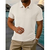 abordables Polo classique pour homme-Homme Polo Texturé Occasionnel Rue Revers Manche Courte Basique Moderne Uni Rayures Boutons Tricot Été Printemps Coupe régulière Noir Blanche Rouge Bordeaux Gris Claire Abricot Bleu clair Polo