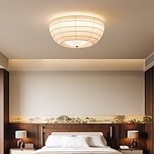 cheap Ring &amp; Round Design-Traditional Japanese Round Hardware Fabric Crystal LED Flush Mount Ceiling Light For Bedroom