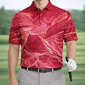 cheap Men's Golf Polo-Men's Marble Golf Sports Polo Shirts Short Sleeve Polo Shirts Collared Shirts Casual Athleisure Buttons Spring &amp; Summer Blue Red Purple