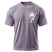 baratos Vacation Tropical T Shirts-Men's Coconut Palm T Shirt Mineral Washing Tee Short Sleeve T shirt Acid Wash Crew Neck Shirt Vintage Retro Casual Beach Travel Blue Purple Gray Summer Spring Clothing Apparel M L XL 2XL 3XL