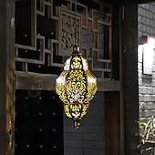 abordables Éclairages pour allées-Lanterne suspendue d'extérieur à projection solaire baroque en métal creux, étanche, avec éclairage LED pour jardin, cour, allée, pelouse, terrasse, fête, vacances, ambiance chaleureuse, violet