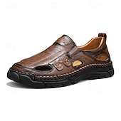 abordables Sandalias de Vacaciones-Zapatos casuales marrones para hombre, mocasines cómodos con aberturas, calzado ligero para exteriores, ideal para uso diario, viajes, conducir, atuendos de fin de semana, ocio al aire libre y un estilo casual elegante y relajado.