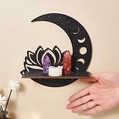 baratos Esculturas-Prateleira decorativa de madeira em formato de lótus vazado, para montagem DIY, prateleira flutuante, ideal para decoração de parede em quartos, despensas e para guardar pequenos objetos.