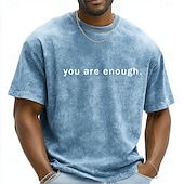 abordables Camisetas 3D-Camiseta de hombre con eslogan "Eres suficiente", cita inspiradora, estilo retro vintage minimalista con efecto desgastado, estampado gráfico, corte holgado y holgado, para concienciación sobre la