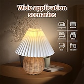 cheap Room Decor Lights-Rattan Wicker Lampshade, Small Table Lampshade, Mini Bedside Lamp For Bedroom, Living Room, Scalloped Lampshade, Side Table, Vintage Aesthetic Pleated Lampshade