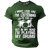 cheap Music &amp; Instrument Graphic T shirts-Men's "In My Head I'm Playing My Drums" Funny Drummer Graphic T-Shirt Percussionist Joke Quote Tee Musician Gift Band Practice Gear Distressed Style Casual Short Sleeve Apparel S-3XL
