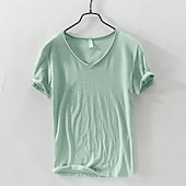 economico T-shirt in Cotone e Lino-Per uomo Maglietta di cotone Maglietta Manica Corta Maniche Corte Scollo a V Estate Tutte le stagioni Semplice Moda Designer Essenziale Stile Classico Base Casuale Vacanza Streetwear Blu Cammello Nero