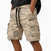 baratos Clássico-Homens Calças de carga Bermuda Cargo Calção Shorts casuais Bordado Bolsos Tecido Conforto Comprimento do joelho Casual Ao ar livre Streetwear Moda Roupa de rua Camuflagem cáqui Camuflagem - Verde