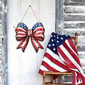 abordables 250 Aniversario de los EE. UU.-Letrero de madera para puerta conmemorativo del 250.º aniversario de la Independencia de Estados Unidos, estrellas blancas y rojas. &amp;Decoración de la puerta principal con rayas blancas y lazo