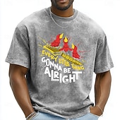  Men's Every Little Thing Gonna Be Alright Three Little Birds Guitar Retro Vintage Acid Wash T Shirt Graphic Oversized Loose Fit Casual Streetwear Music Festival Designer Clothing Apparel S M L XL XXL