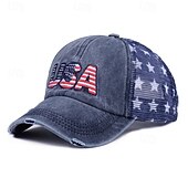 economico 250° Anniversario degli Stati Uniti-Cappellino da baseball patriottico in cotone lavato con stella della bandiera americana ricamata, cappellino da camionista vintage effetto invecchiato con rete per uomo e donna, 4 luglio, giorno