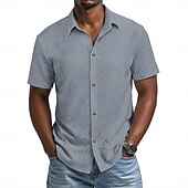 voordelige heren overhemd met knopen-Voor heren Overhemd Normaal shirt Overhemd met knopen Jacquard overhemd Zwart Wit Abrikoos Grijs Licht Blauw Korte mouw Geometrisch Effen Revers Casual Dagelijks Jacquard Kleding Elegant Modieus